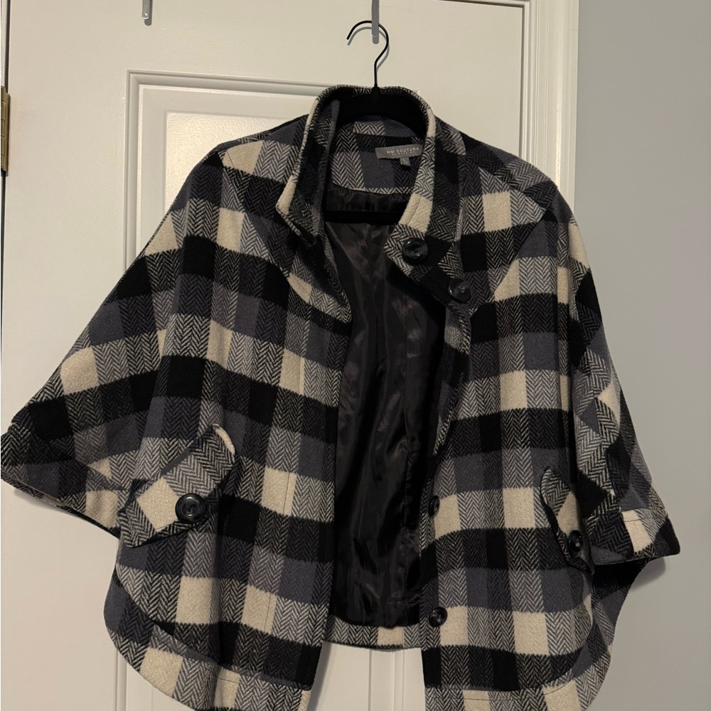MM Couture Black and Cream Plaid Cape